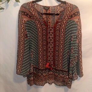 Tolani Boho Tassel Tunic in Teal and Rust